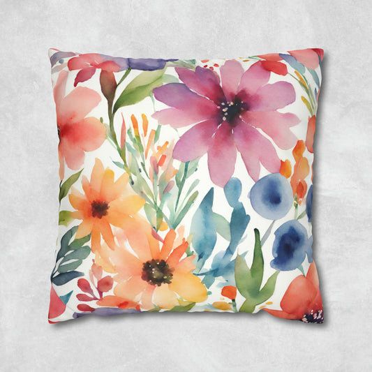 Floral Watercolor Square Pillow Case - Flower Pillow Case - Aurora Corner Shop