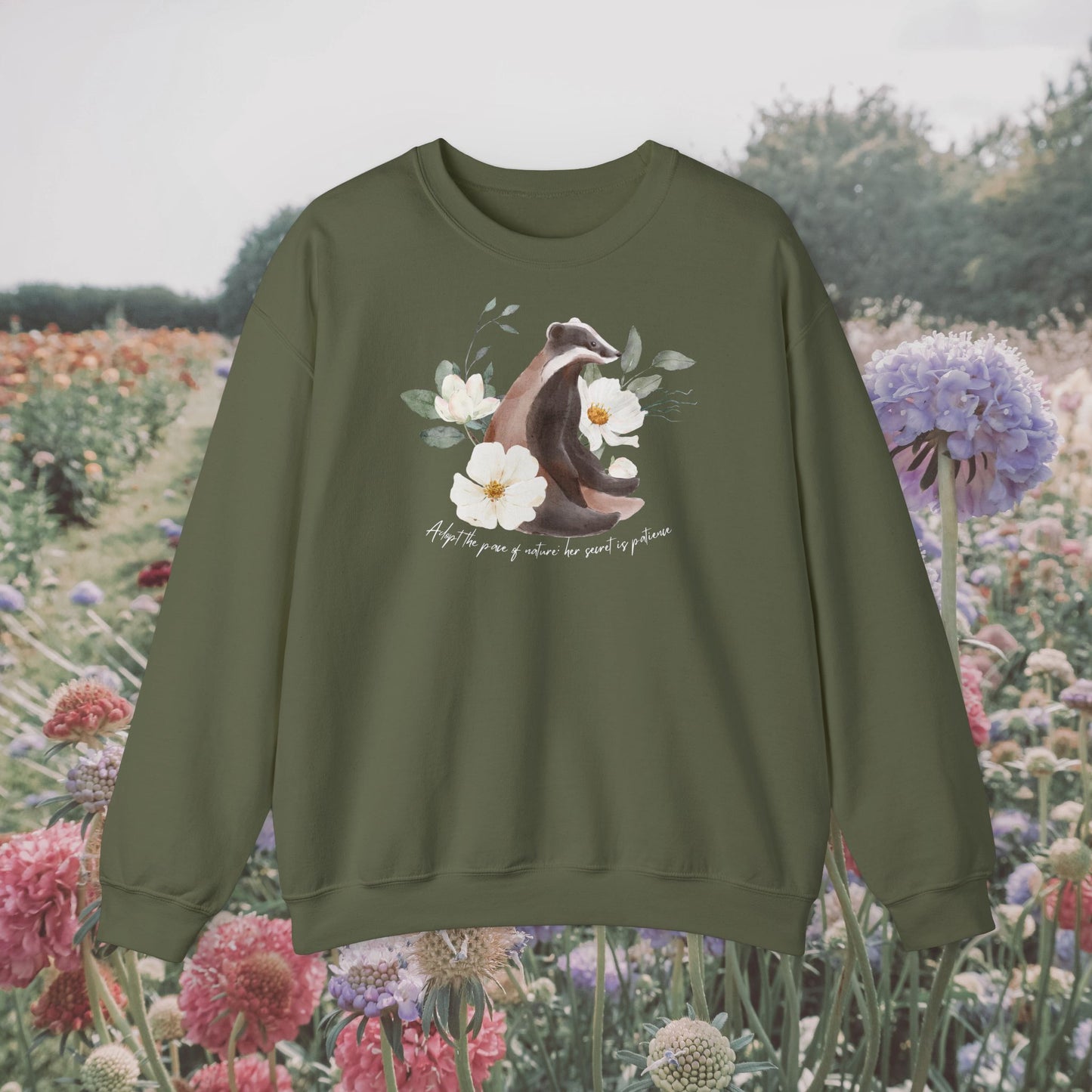 Her secret is patience - Cute Bagder shirt - Mothers day gift - Comfy sweatshirt Nature inspired - Graphic Sweatshirt - Slouchy Sweatshirt