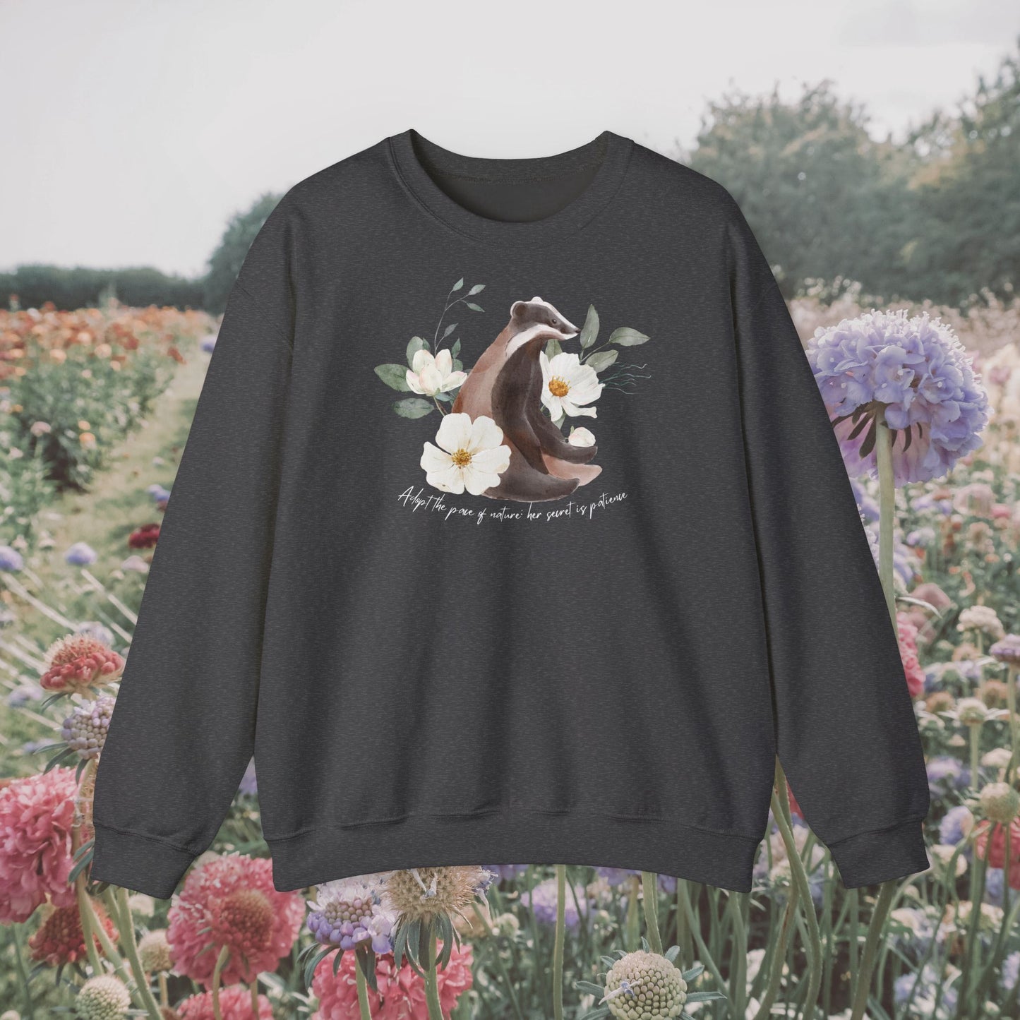 Her secret is patience - Cute Bagder shirt - Mothers day gift - Comfy sweatshirt Nature inspired - Graphic Sweatshirt - Slouchy Sweatshirt
