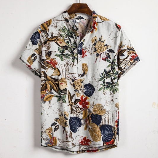 Men's Slim fit Graphic button up shirt men - contrast color Nature Print shirt men - Fashion for men - Aurora Corner Shop