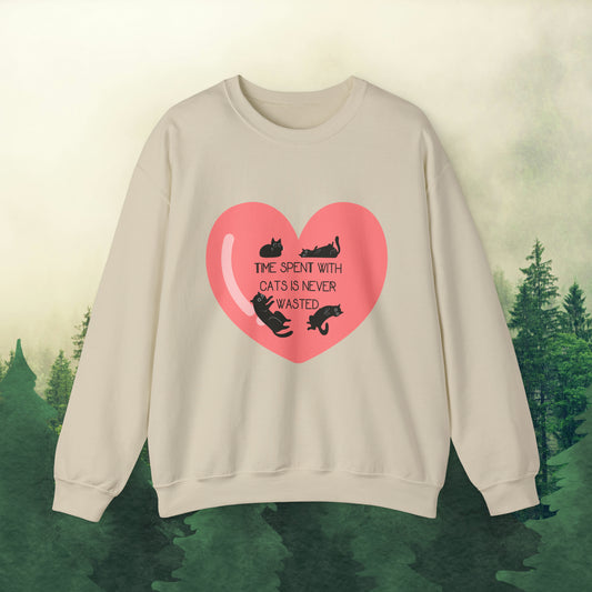 Time  spend with cats Crewneck Sweatshirt with heart design - Aurora Corner Shop