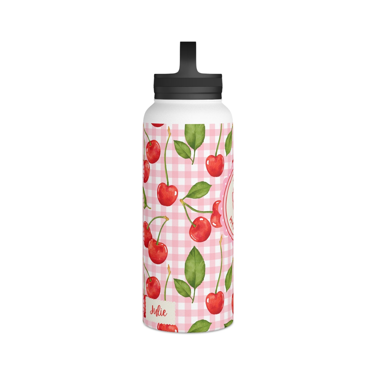 Cute Cherry Stainless Steel Water Bottle - Cherries tumbler - Pink waterbottle