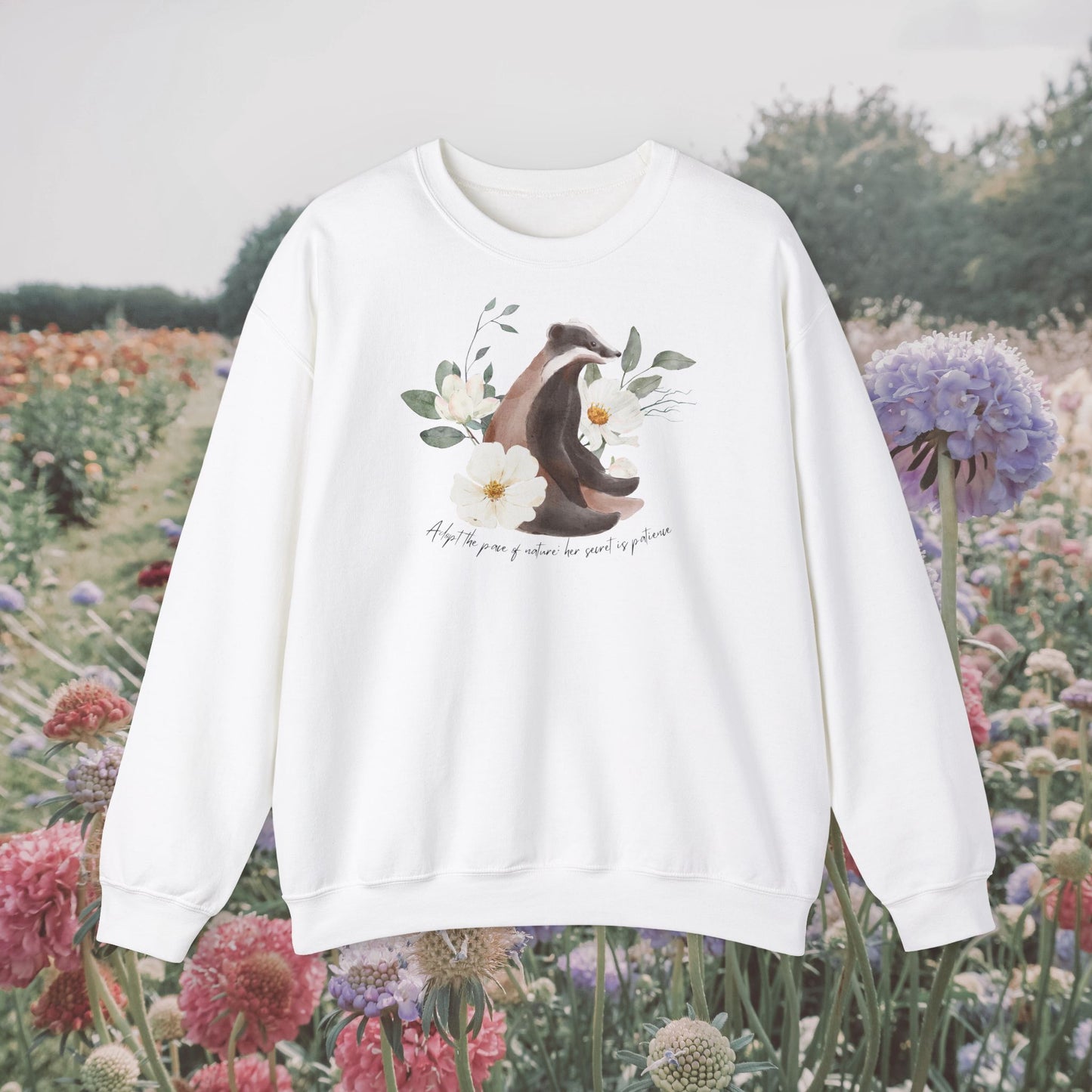Her secret is patience - Cute Bagder shirt - Mothers day gift - Comfy sweatshirt Nature inspired - Graphic Sweatshirt - Slouchy Sweatshirt