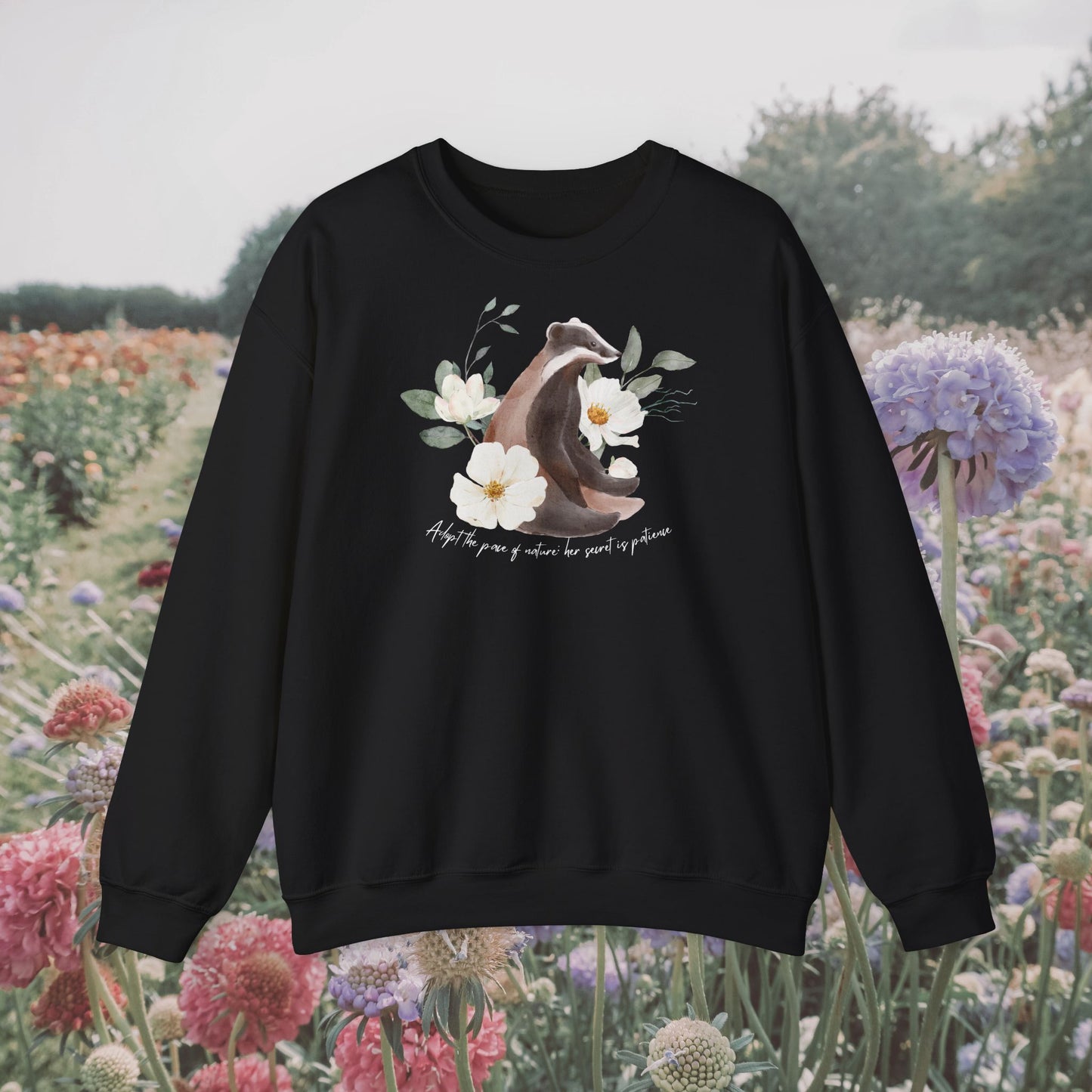 Her secret is patience - Cute Bagder shirt - Mothers day gift - Comfy sweatshirt Nature inspired - Graphic Sweatshirt - Slouchy Sweatshirt