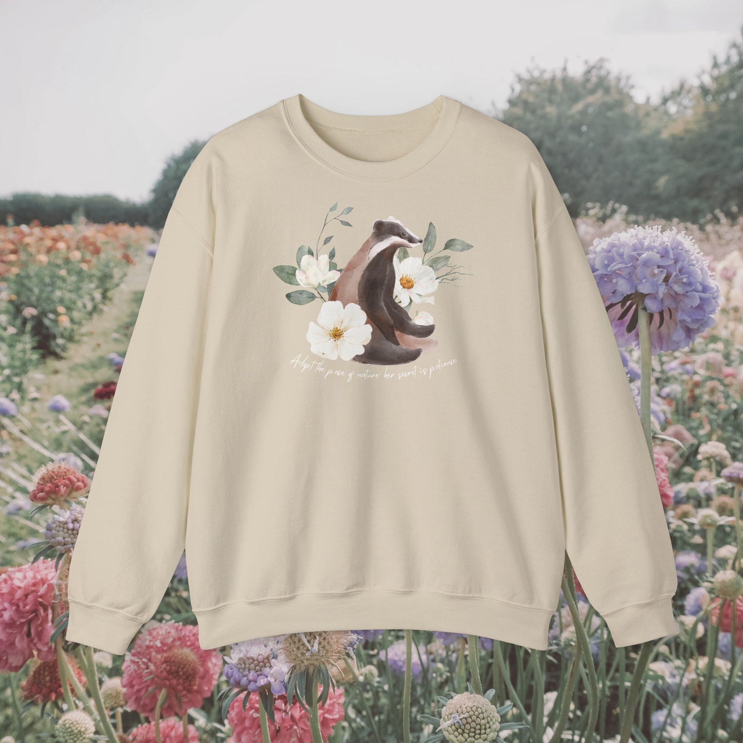 Her secret is patience - Cute Bagder shirt - Mothers day gift - Comfy sweatshirt Nature inspired - Graphic Sweatshirt - Slouchy Sweatshirt