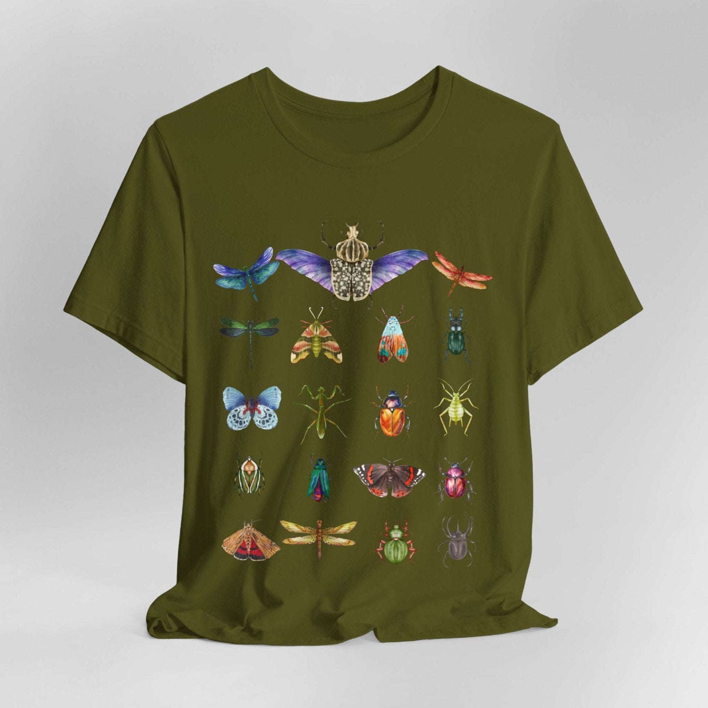 Bugs Entomology Insects T-shirt Bug Lover T-Shirt - Soft Cotton with Unique Insect Design "Cool Watercolour Bug and Beetle Shirt featuring an entomology-inspired insect design, perfect for bug lovers and nature enthusiasts. Made from soft, breathable 100% Airlume cotton, this unisex t-shirt is ideal for hiking, camping, and wildlife watching. Eco-friendly production by Bella+Canvas, with durable ribbed collars and a tear-away label for maximum comfort.