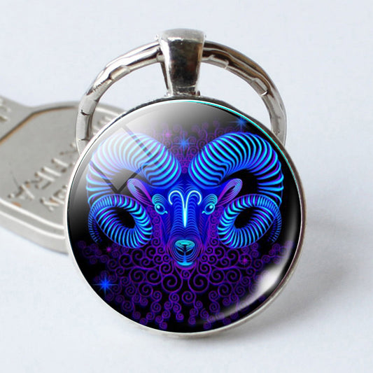 Zodiac keychain - Twelve Constellation Time Stone Metal Keychains Keyring - Aurora Corner Shop