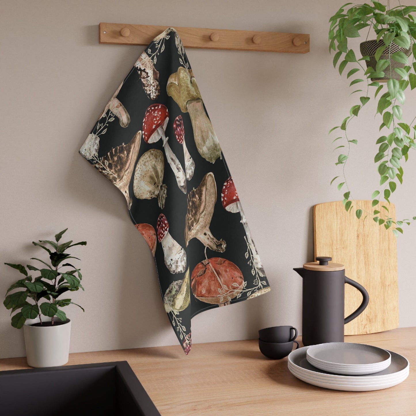 Mushroom Magic Fungi Tea towel - Cottagecore Kitchen Towel