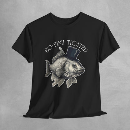 So-Fish-Ticated Funny fishing pun tshirt Funny Meme TShirt Retro Fisher T Shirt, Fisher Gear, Fish Graphic Shirt, humor Unisex Cotton Shirt