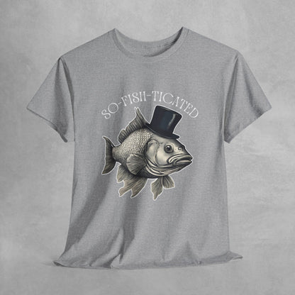 So-Fish-Ticated Funny fishing pun tshirt Funny Meme TShirt Retro Fisher T Shirt, Fisher Gear, Fish Graphic Shirt, humor Unisex Cotton Shirt