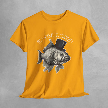 So-Fish-Ticated Funny fishing pun tshirt Funny Meme TShirt Retro Fisher T Shirt, Fisher Gear, Fish Graphic Shirt, humor Unisex Cotton Shirt