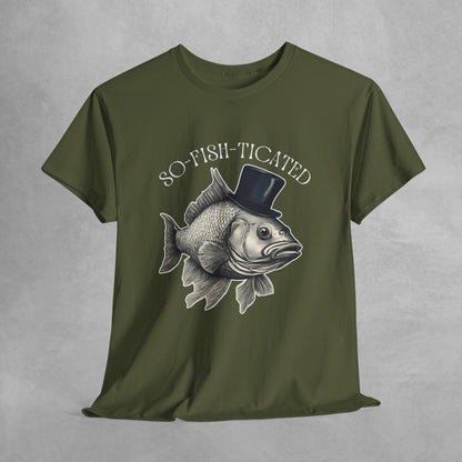 So-Fish-Ticated Funny fishing pun tshirt Funny Meme TShirt Retro Fisher T Shirt, Fisher Gear, Fish Graphic Shirt, humor Unisex Cotton Shirt