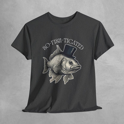 So-Fish-Ticated Funny fishing pun tshirt Funny Meme TShirt Retro Fisher T Shirt, Fisher Gear, Fish Graphic Shirt, humor Unisex Cotton Shirt