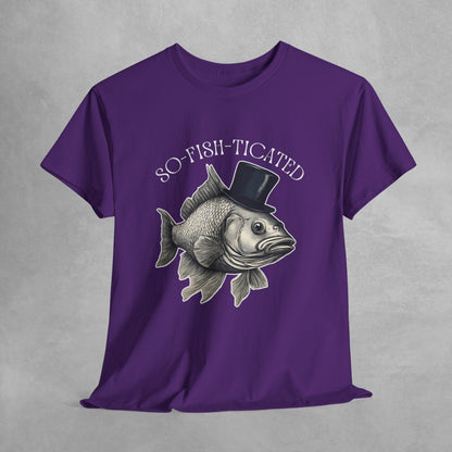 So-Fish-Ticated Funny fishing pun tshirt Funny Meme TShirt Retro Fisher T Shirt, Fisher Gear, Fish Graphic Shirt, humor Unisex Cotton Shirt