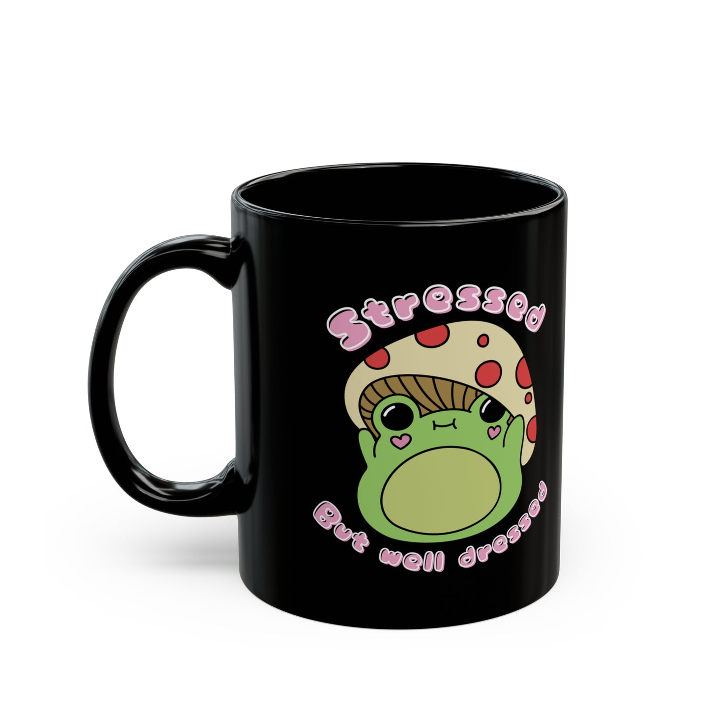 Stressed but well dressed cute frog mug - Black Mug - - Aurora Corner Shop