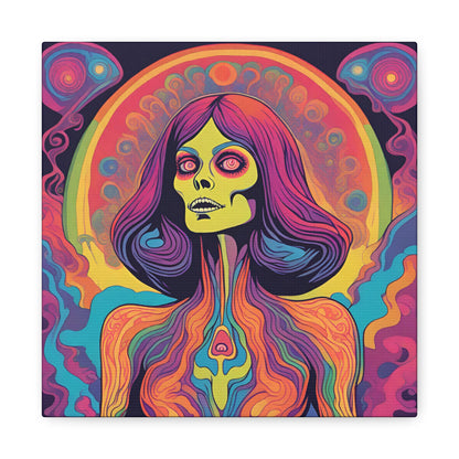 Psychedelic Zombie Woman from Space Canvas Art - Space Age Hippie Horror Vibes - Matte Canvas Wall Art in Multiple Sizes