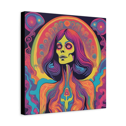 Psychedelic Zombie Woman from Space Canvas Art - Space Age Hippie Horror Vibes - Matte Canvas Wall Art in Multiple Sizes