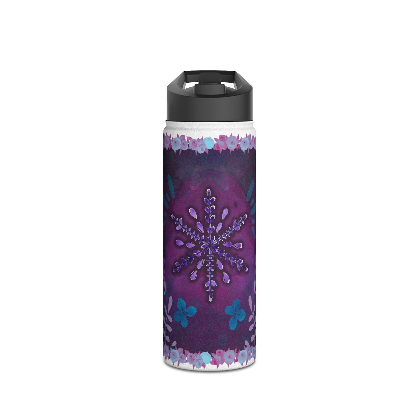 Arctic Blossom Insulated Water Bottle - Purple water bottle , Lavender, Art Steel Water Bottle, Thermal Water Bottle,  Straw  flower  Bottle