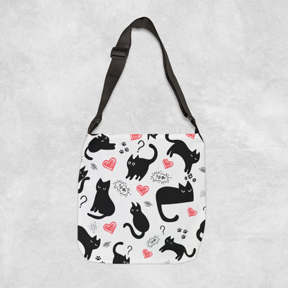 Black cat Tote bag - With adjustable strap