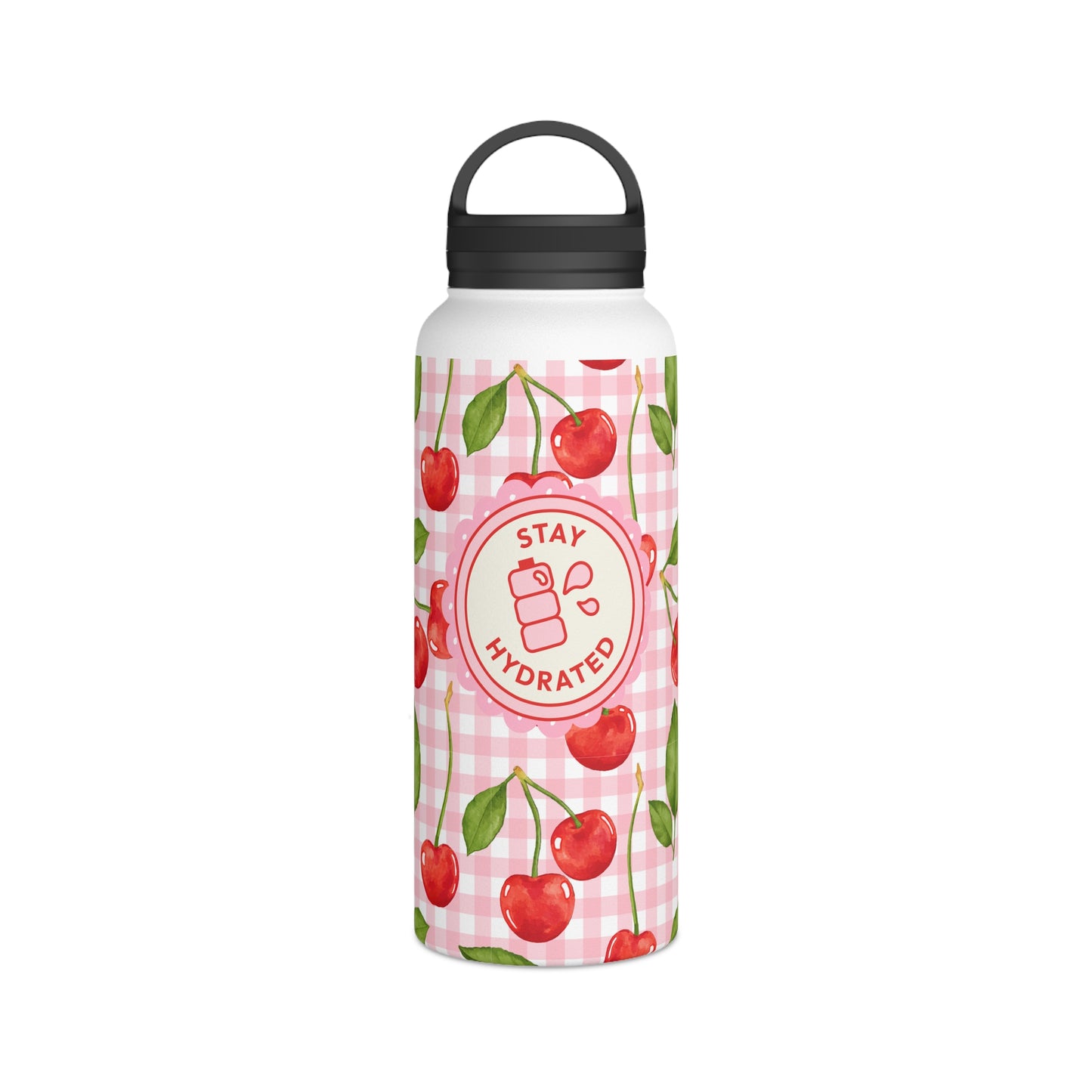 Cute Cherry Stainless Steel Water Bottle - Cherries tumbler - Pink waterbottle