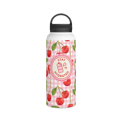 Cute Cherry Stainless Steel Water Bottle - Cherries tumbler - Pink waterbottle