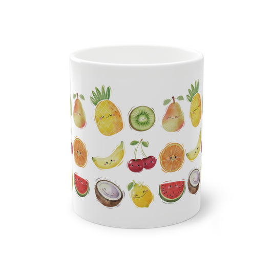 Cute Fruit Themed Ceramic Mug, 11oz Fruit Mug Kiwi Banana Pineapple mug Strawberry Grapes Apple Fruit Lover Gift, Gift for coffee tea lovers