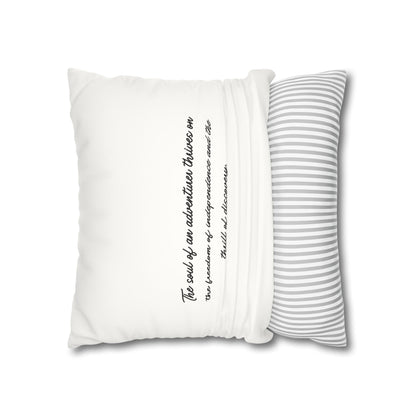 Soul of an adventurer square pillow in white