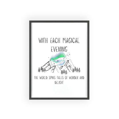 Magical Aurora Borealis Poster with Wooden Frame - Northern lights minimalist wall art poster Nordic inspired