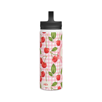 Cute Cherry Stainless Steel Water Bottle - Cherries tumbler - Pink waterbottle