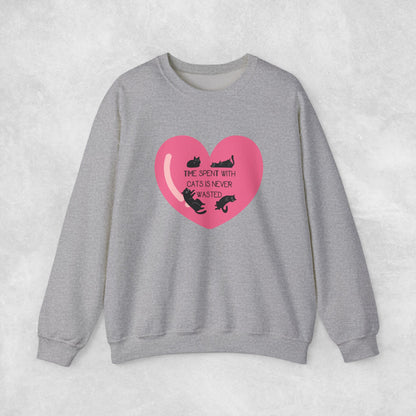 Time with spend with cats Crewneck Sweatshirt with heart design