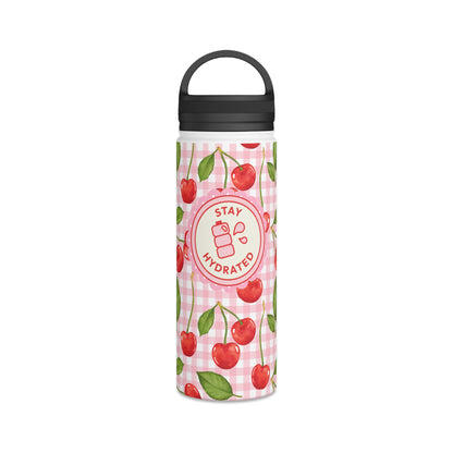 Cute Cherry Stainless Steel Water Bottle - Cherries tumbler - Pink waterbottle