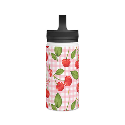 Cute Cherry Stainless Steel Water Bottle - Cherries tumbler - Pink waterbottle