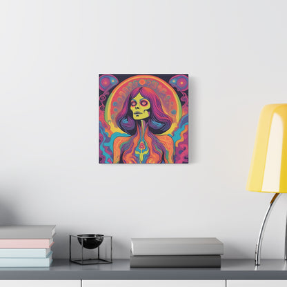 Psychedelic Zombie Woman from Space Canvas Art - Space Age Hippie Horror Vibes - Matte Canvas Wall Art in Multiple Sizes