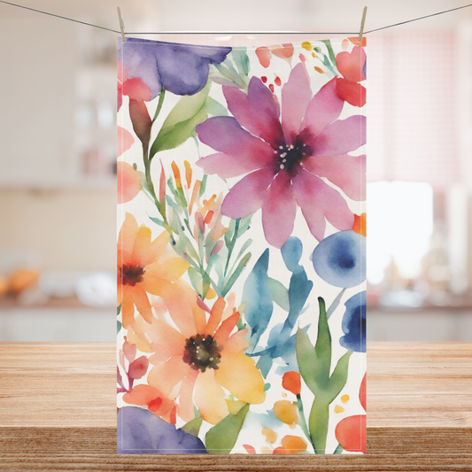 Floral Watercolor Kitchen Towel - Colorful Flower Kitchen Towel - Aurora Corner Shop