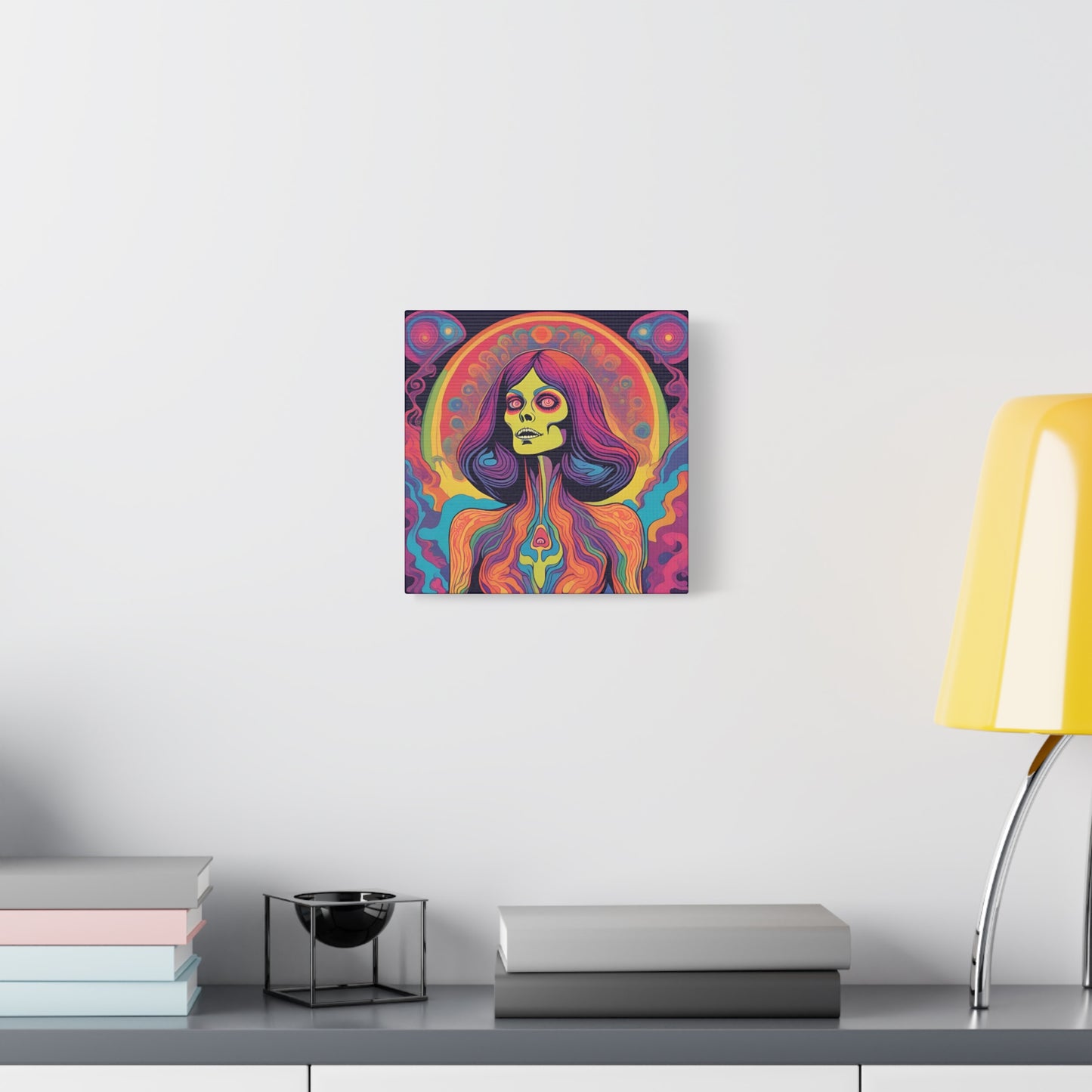 Psychedelic Zombie Woman from Space Canvas Art - Space Age Hippie Horror Vibes - Matte Canvas Wall Art in Multiple Sizes