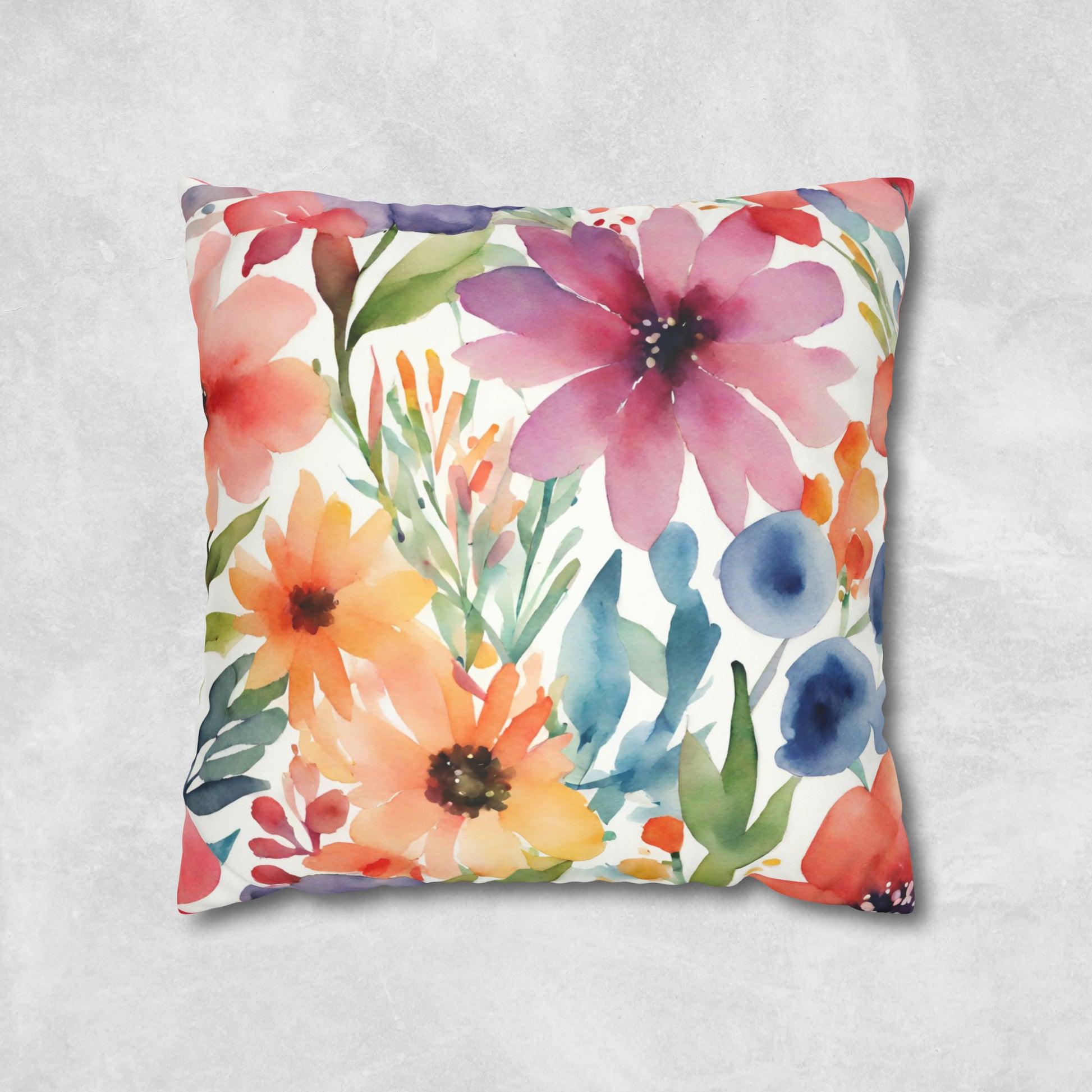 Floral Watercolor Square Pillow Case - Flower Pillow Case - Aurora Corner Shop