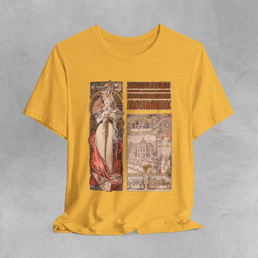 Vintage French Art Nouveau Design Unisex Organic Cotton T-Shirt with Alphonse Mucha Art Paris 1900 Art History tee shirt Vintage ad Design