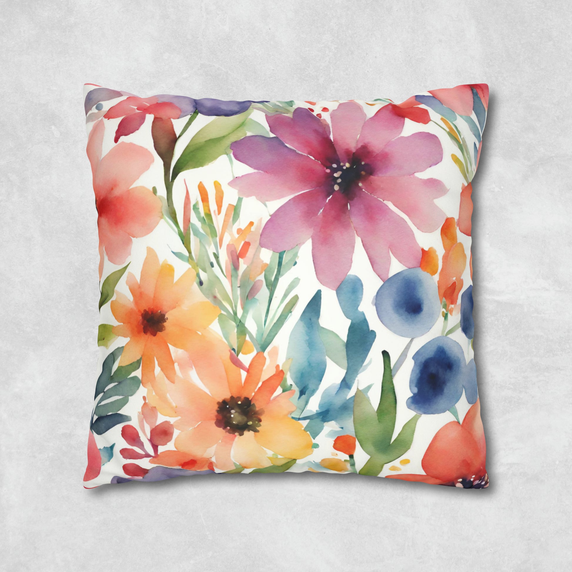 Floral Watercolor Square Pillow Case - Flower Pillow Case - Aurora Corner Shop