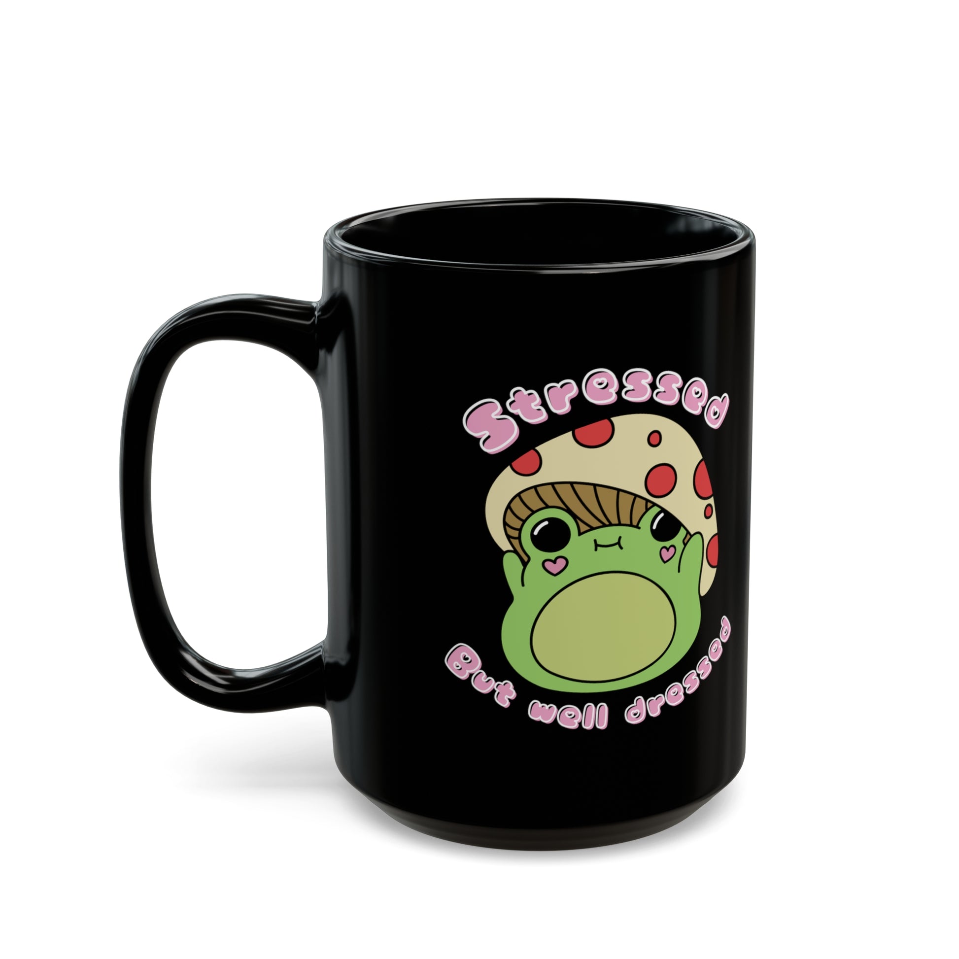 Stressed but well dressed cute frog mug - Black Mug - - Aurora Corner Shop