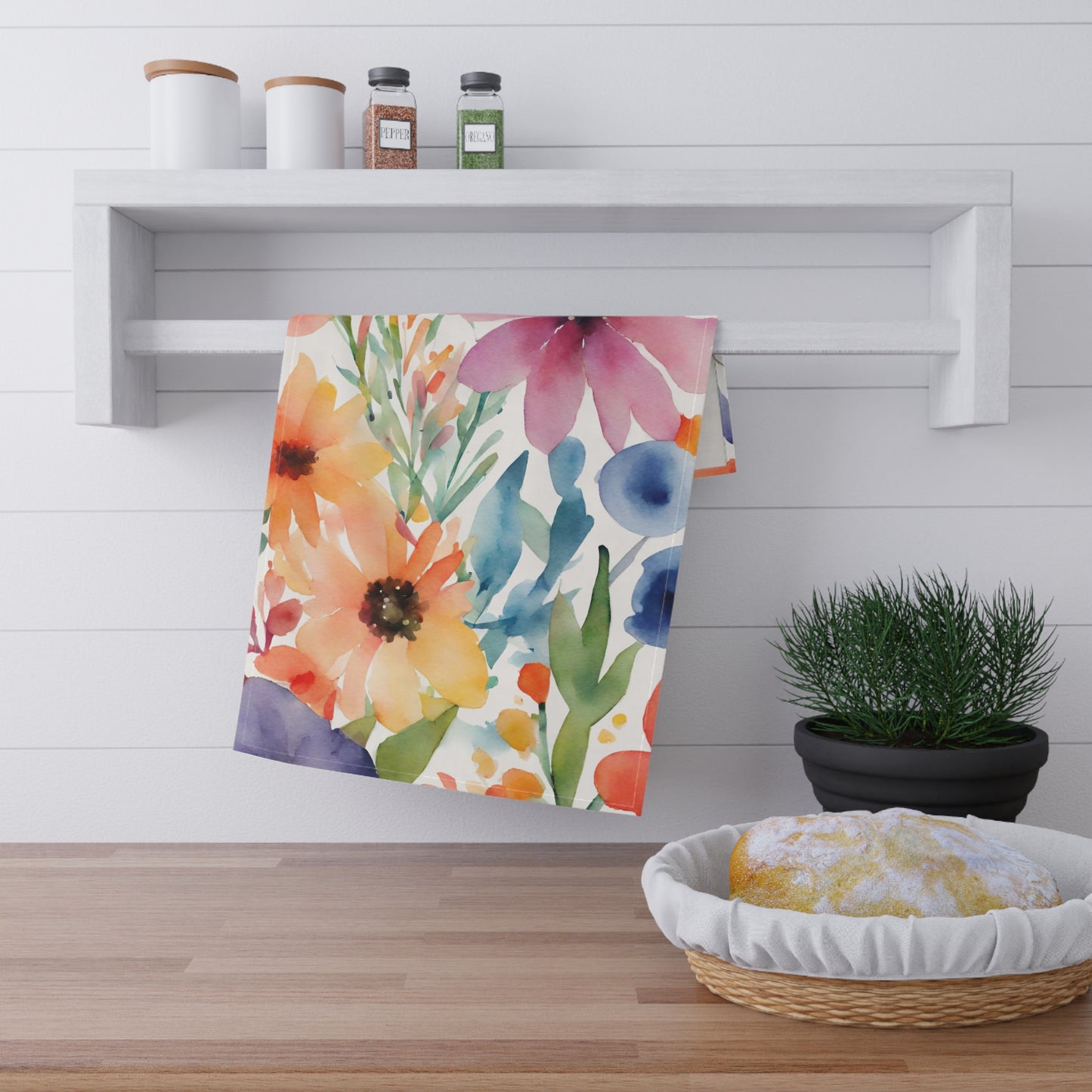 Floral Watercolor Kitchen Towel - Colorful Flower Kitchen Towel - Aurora Corner Shop