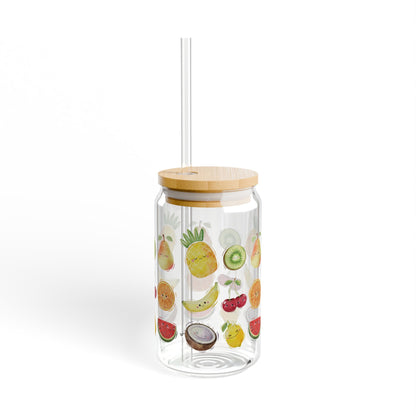 Cute Fruit Glass Cup 16oz With Lid And Straw Trendy Glass Tumbler Iced Coffee Cup Glass Coffee Cup Tumbler, Water Glass Gift For Best Friend