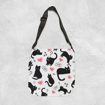 Black cat Tote bag - With adjustable strap