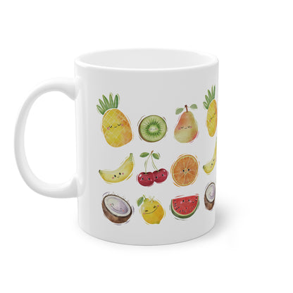 Cute Fruit Themed Ceramic Mug, 11oz Fruit Mug Kiwi Banana Pineapple mug Strawberry Grapes Apple Fruit Lover Gift, Gift for coffee tea lovers