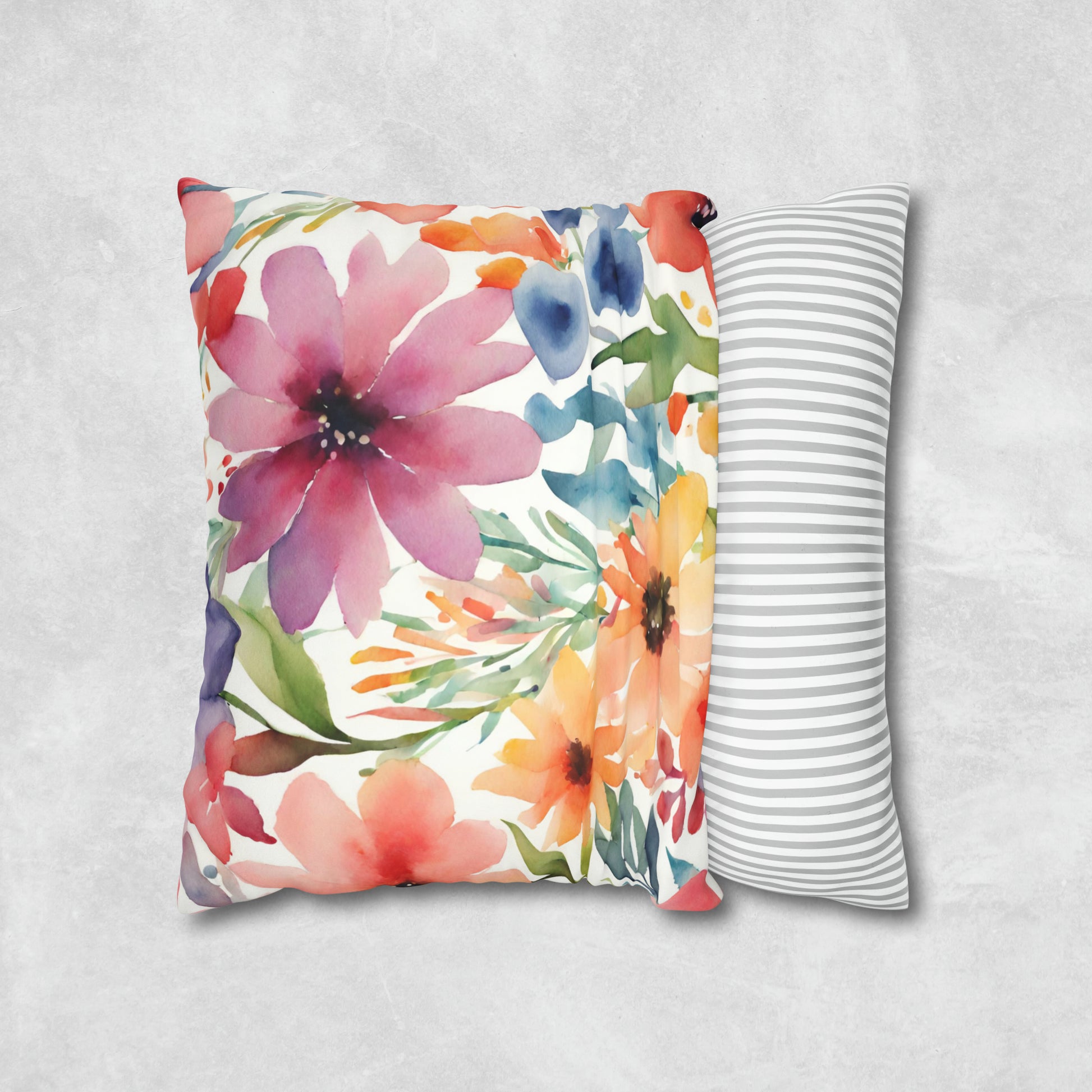 Floral Watercolor Square Pillow Case - Flower Pillow Case - Aurora Corner Shop