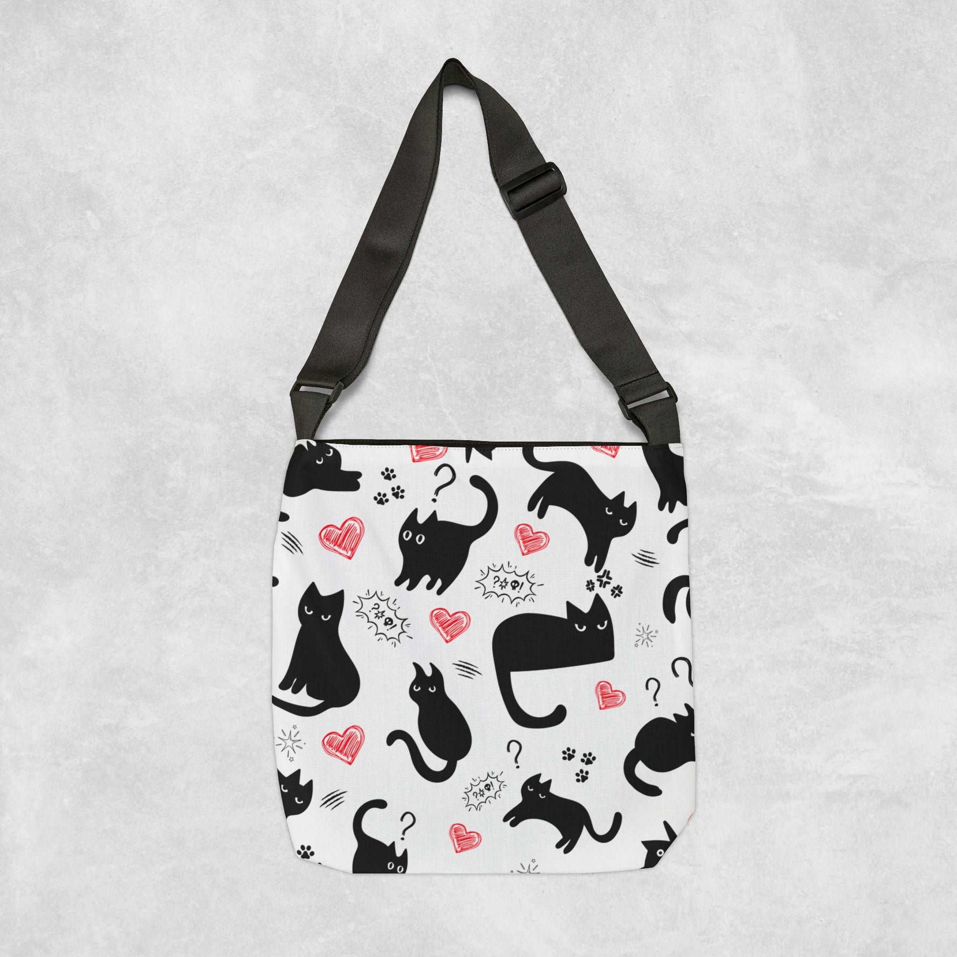 Black cat Tote bag - With adjustable strap - Aurora Corner Shop