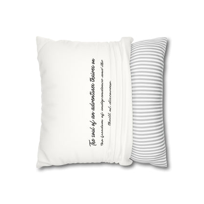 Soul of an adventurer square pillow in white