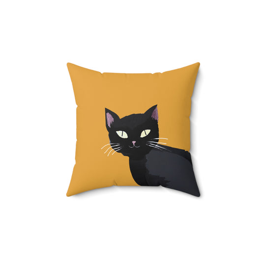 Mustard yellow black cat decorative pillow - Faux Suede Square Pillow - gift for cat lovers - colorful home - statment pillow - cute pillow