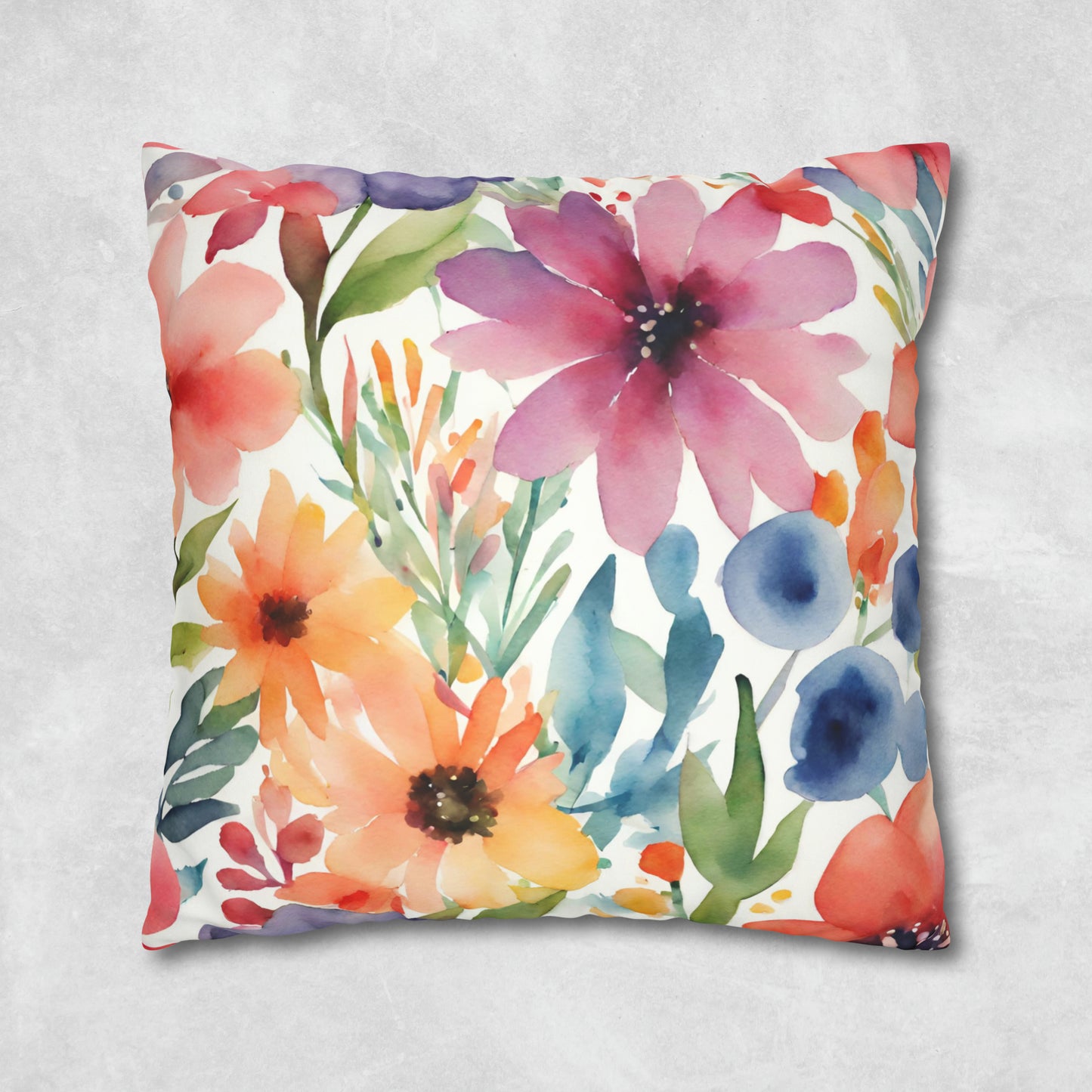 Floral Watercolor Square Pillow Case - Flower Pillow Case - Aurora Corner Shop