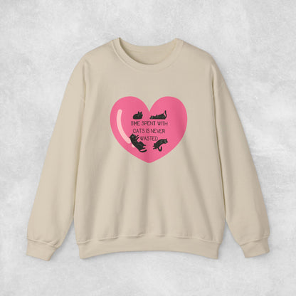 Time with spend with cats Crewneck Sweatshirt with heart design