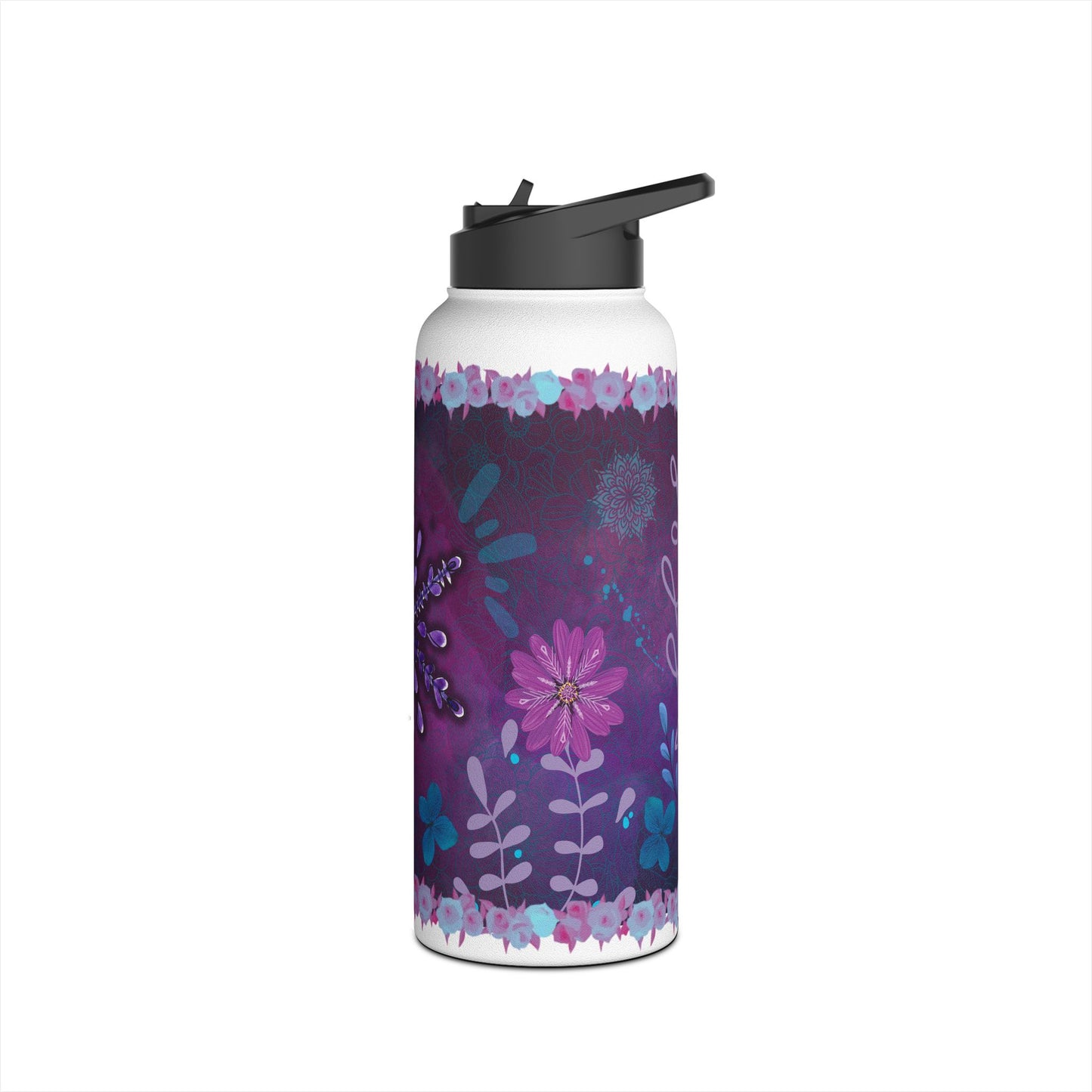 Arctic Blossom Insulated Water Bottle - Purple water bottle , Lavender, Art Steel Water Bottle, Thermal Water Bottle,  Straw  flower  Bottle